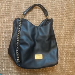 Bebe Black Hobo Bag with Gold Chain Accent